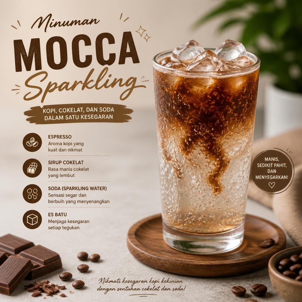 Mocca Sparkling Warkop 88 dengan rasa manis segar dan sensasi soda